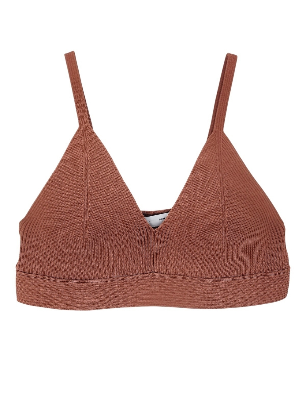 Zara Ribbed V-Neck Bralette in Rust Brown M
